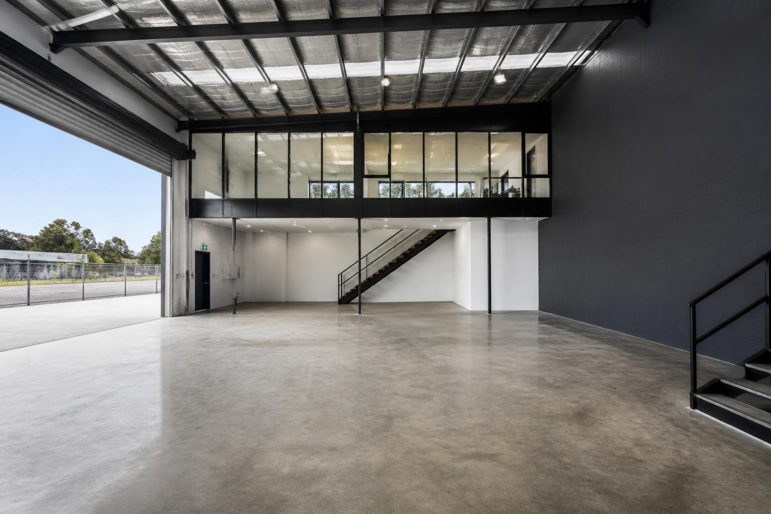 Warehouse interior with mezzanine